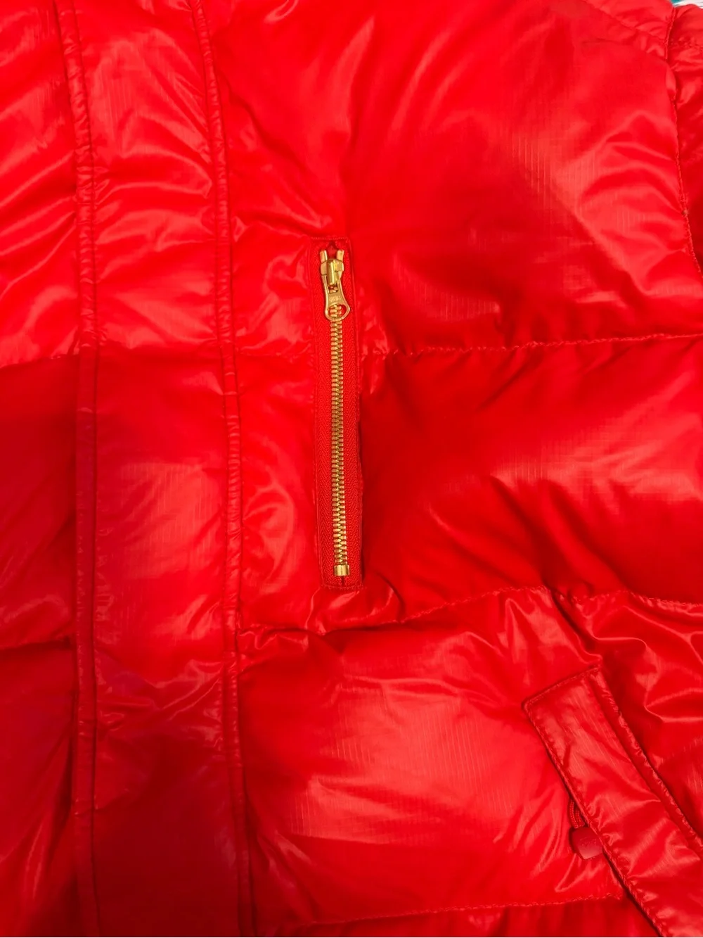 Stussy Men’s Red Hooded Puffer Jacket Insulated Winter Coat
